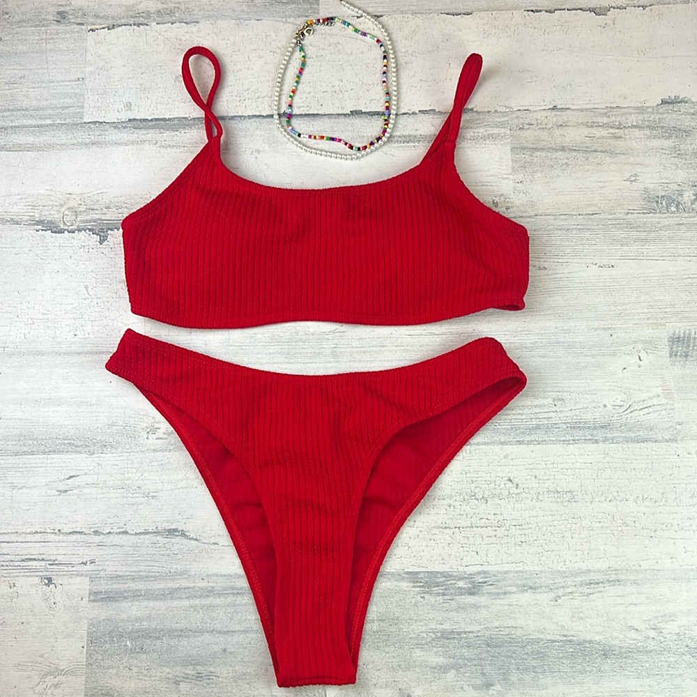 ribbed red shein swim suit